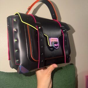 Michael Kors Black Crossbody Bag with Neon Pink, Neon Yellow & Orange Trim